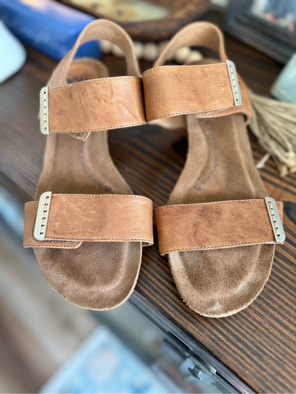 Sofft Tan Leather Wedge Sandals